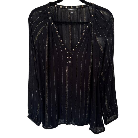 Rock & Republic Tops - Metallic Striped Top  Night Blouse Black Gold Long Sleeve V-neck Women’s Size L